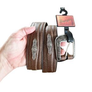 New Wrangler Concho Brown‎ Leather Belt Size 34